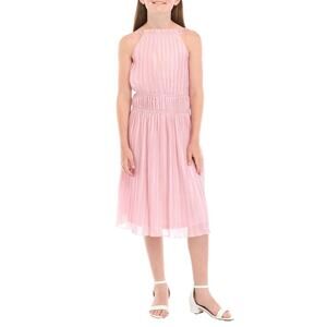 Calvin Klein Kids Shirred Shimmer Pink Midi Dress Girls Size 10